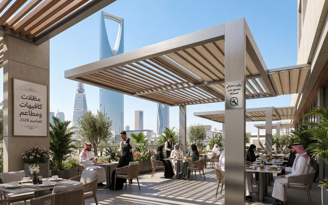 أفضل تصاميم مظلات كافيهات ومطاعم 2026 | تركيب احترافي بجميع مدن المملكة